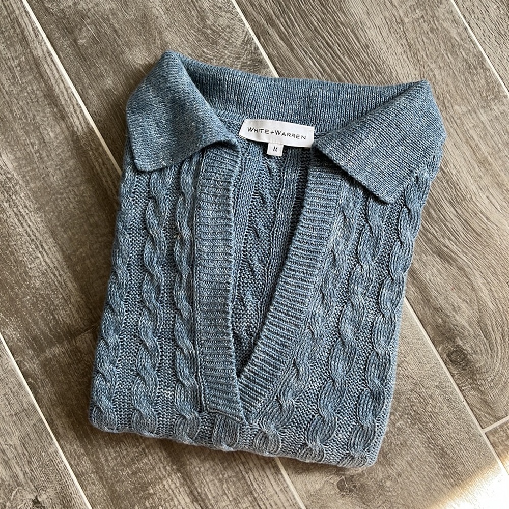 White + Warren Linen V-Neck Sweater M